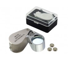 Лупа MG21007 увеличение 30x, складная, металическая, с подсветкой