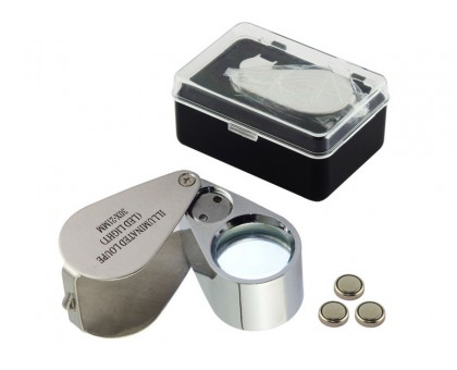 Лупа MG21007 увеличение 30x, складная, металическая, с подсветкой