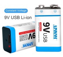 Аккумулятор 6F22 9V 1100mAh Li-ion USB Type-C