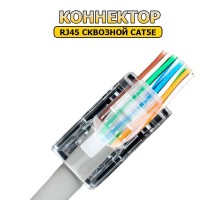 RJ-45 коннектор сквозной, 8P-8C кат.5E