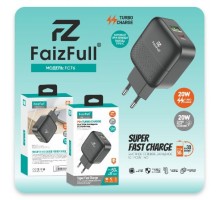 Сетевое зарядное устройство FaizFull FC76 PD20W+QC3.0 3A Type-C+USB, чёрное