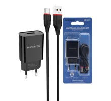 Сетевое зарядное устройство BOROFONE BA20A, 5В, 2.1А + кабель type-C, чёрный