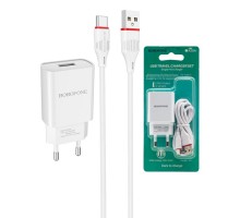 Сетевое зарядное устройство BOROFONE BA20A, 5В, 2.1А + кабель type-C, белый