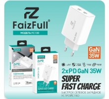 Сетевое зарядное устройство FaizFull FC100, GaN PD35W 3A 2xType-C белый