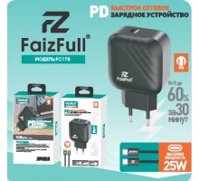 Сетевое зарядное устройство FaizFull FC178, PD25W 3A Type-C + кабель Type-C-Type-C чёрный