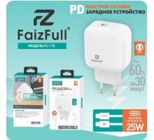 Сетевое зарядное устройство FaizFull FC178, PD25W 3A Type-C + кабель Type-C-Type-C белый